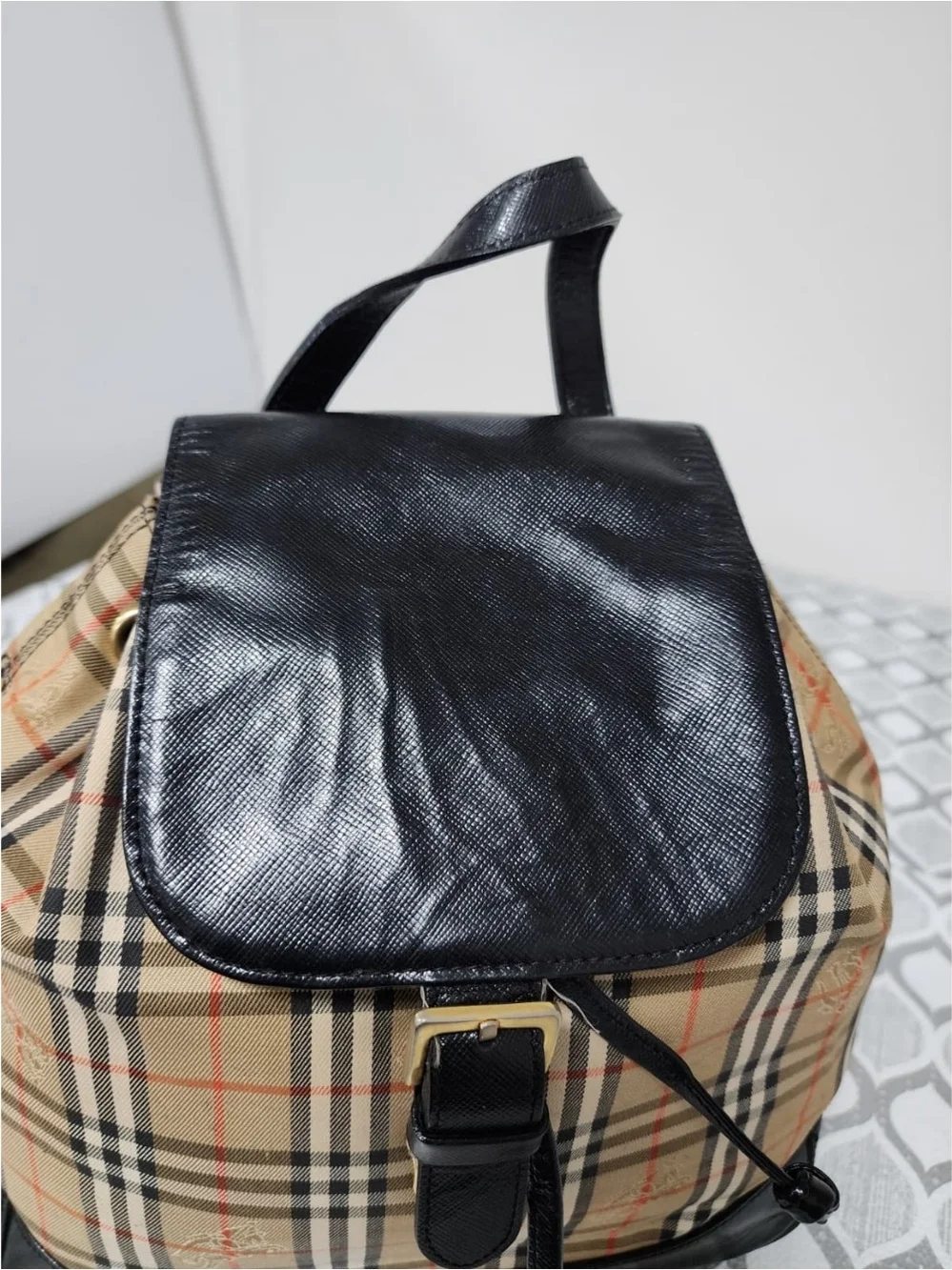 Burberry Vintage Haymarket Check Buckle Backpack Black/Beige